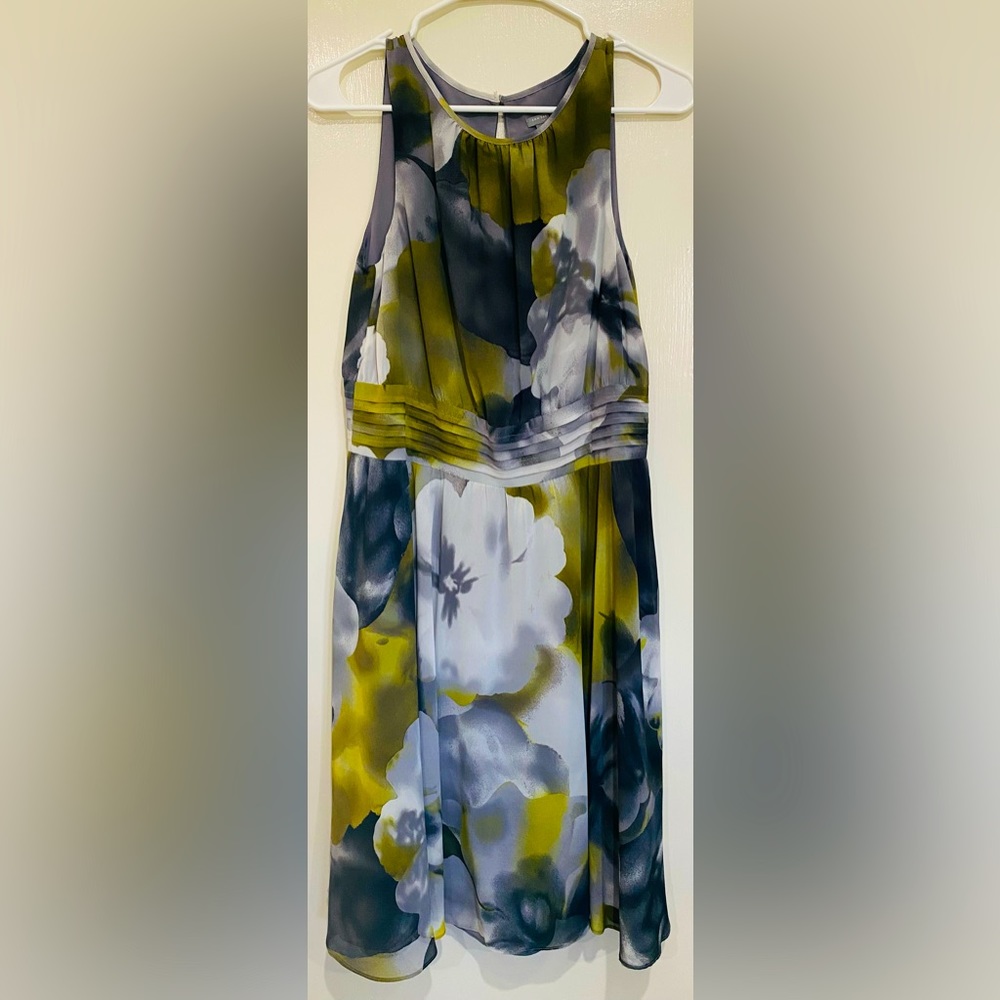 Ann Taylor Womens Grey And Green Floral Dress Size 10